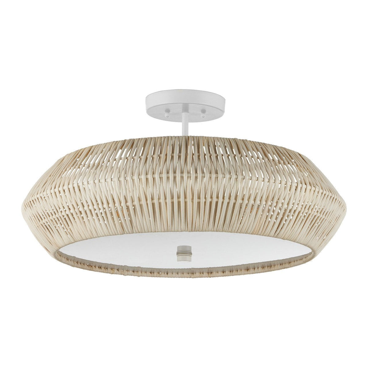 24.5-Inch Handwoven Rattan Three-Light Semi-Flush Mount