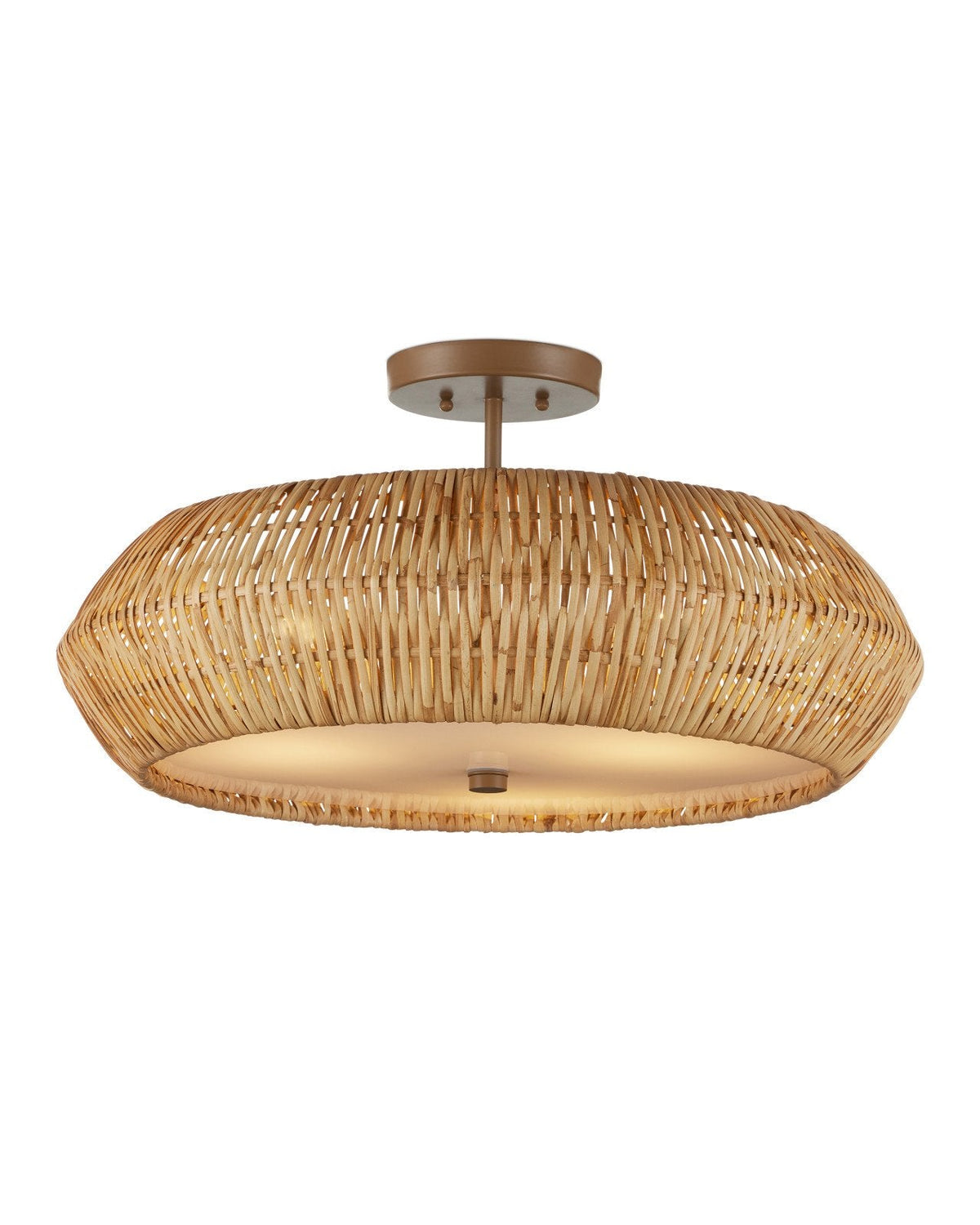 24.5-Inch Handwoven Rattan Three-Light Semi-Flush Mount