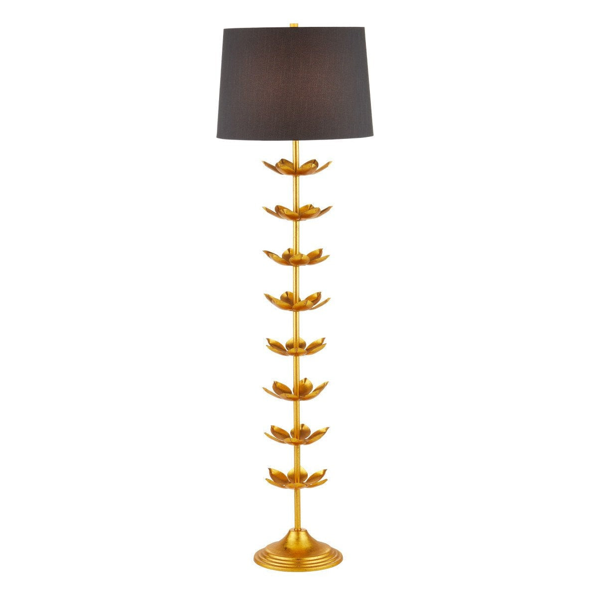 65-Inch Gold Leaf Iron Floor Lamp with Lotus Accents