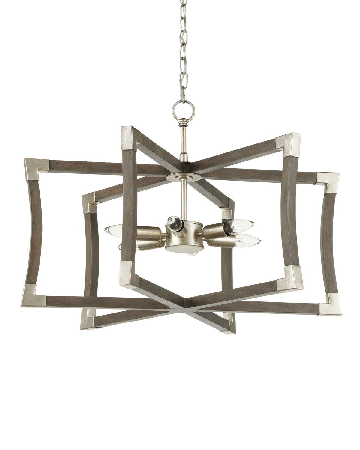27-Inch Gray Wood and Silver Leaf Six-Light Semi-Flush Mount