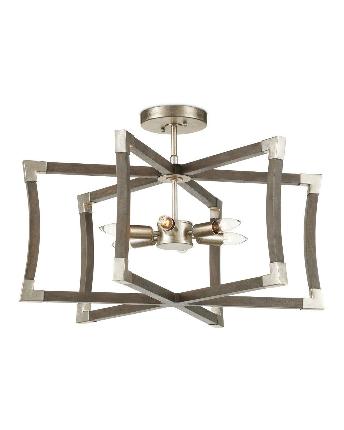 27-Inch Gray Wood and Silver Leaf Six-Light Semi-Flush Mount