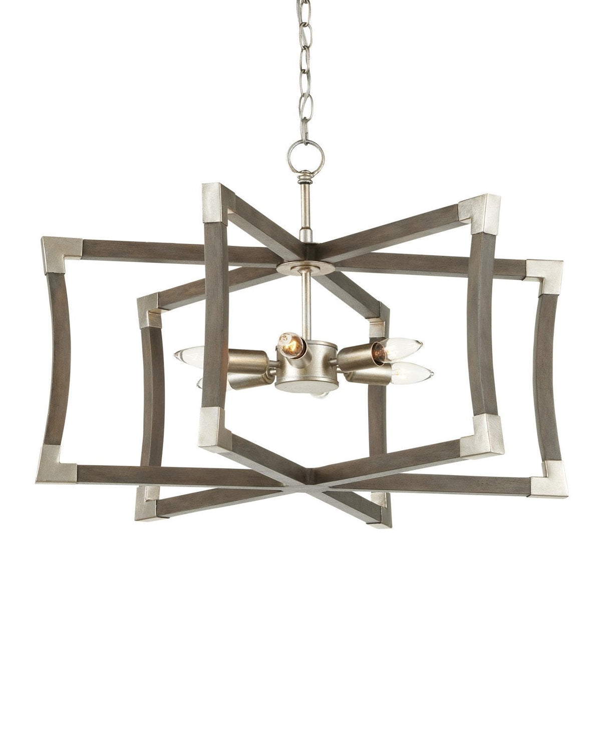 27-Inch Gray Wood and Silver Leaf Six-Light Semi-Flush Mount