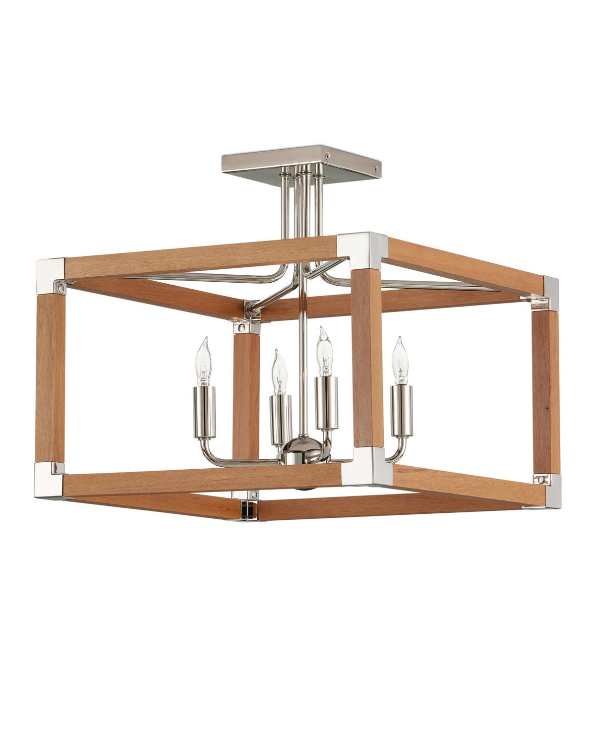 16.25-Inch Natural Teak and Polished Nickel Semi-Flush Mount