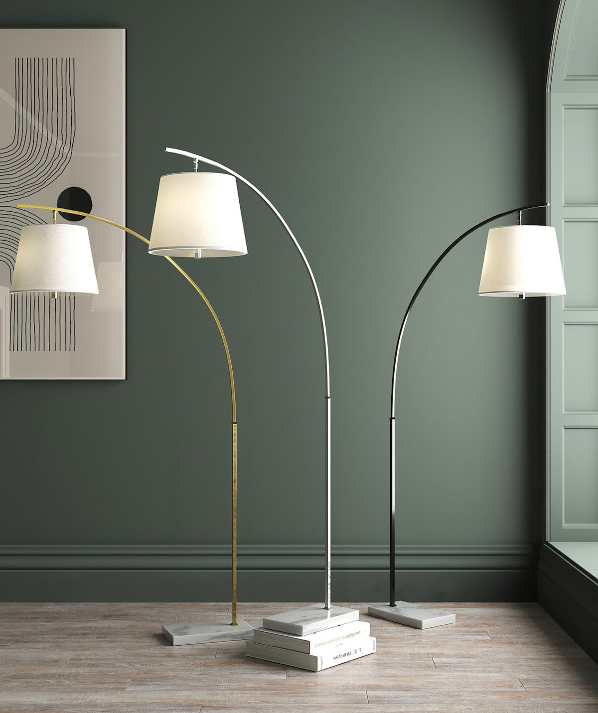 70-Inch Black Wrought Iron Arc Floor Lamp with Marble Base