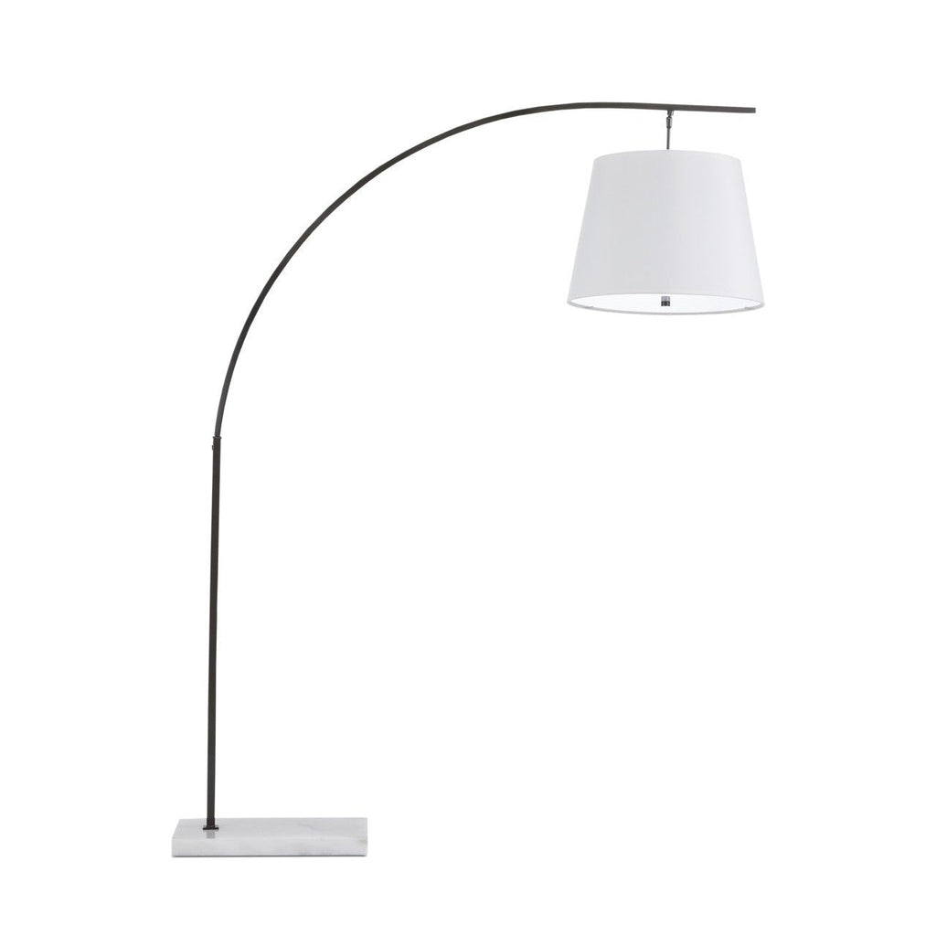 177,8-cm-Bogenstehlampe aus schwarzem Schmiedeeisen mit Marmorsockel