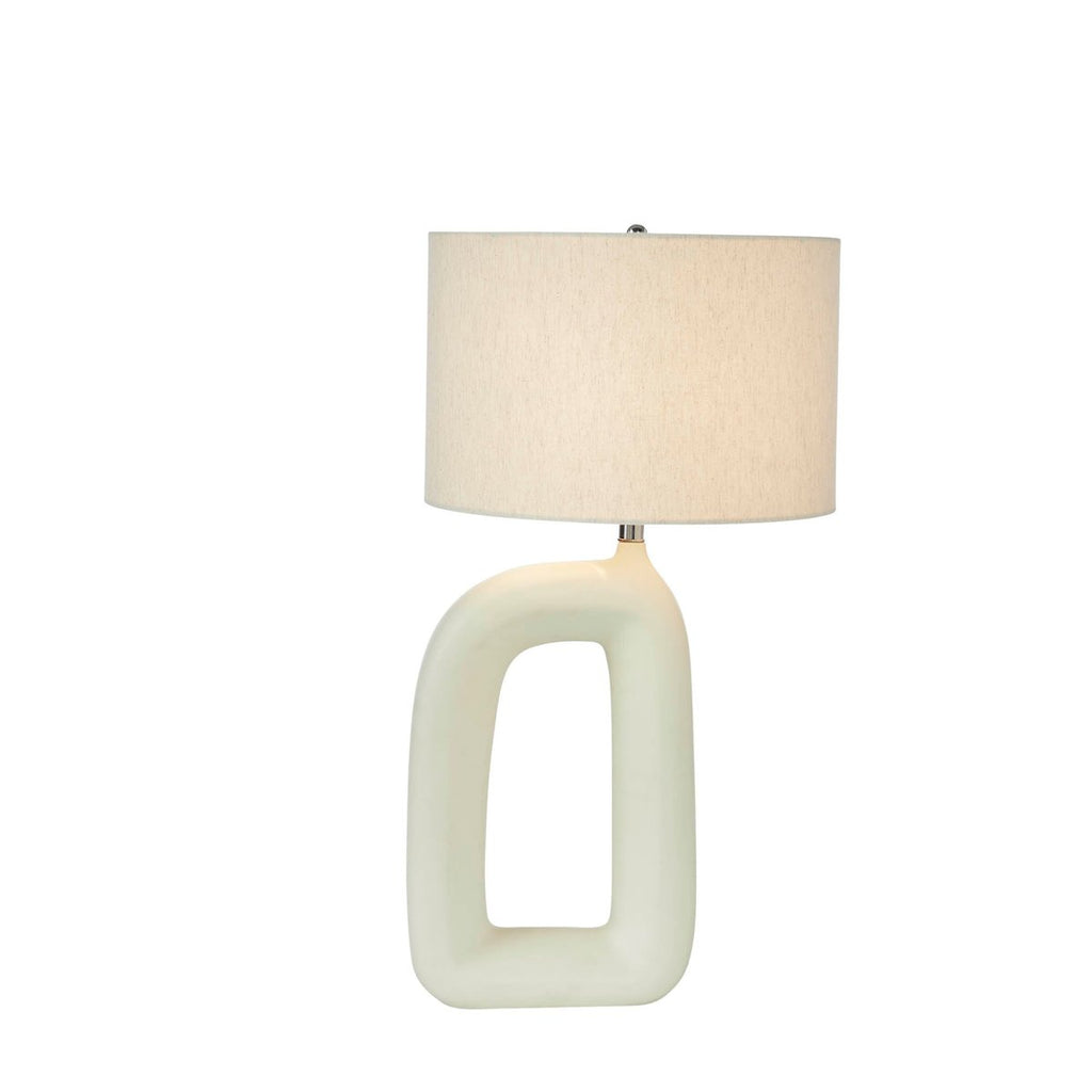 Lampe de table en céramique blanche de 27 pouces avec abat-jour en lin