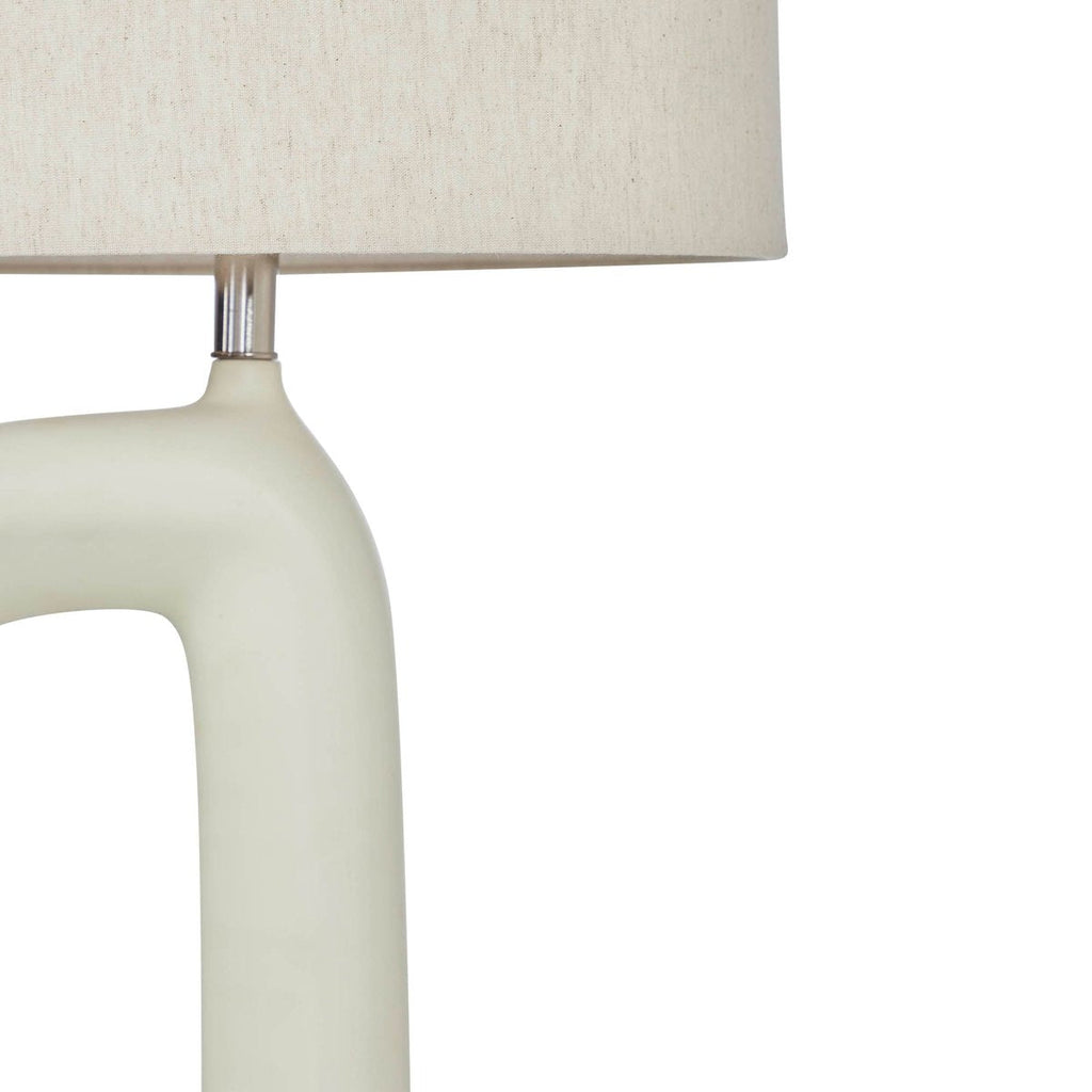 Lampe de table en céramique blanche de 27 pouces avec abat-jour en lin
