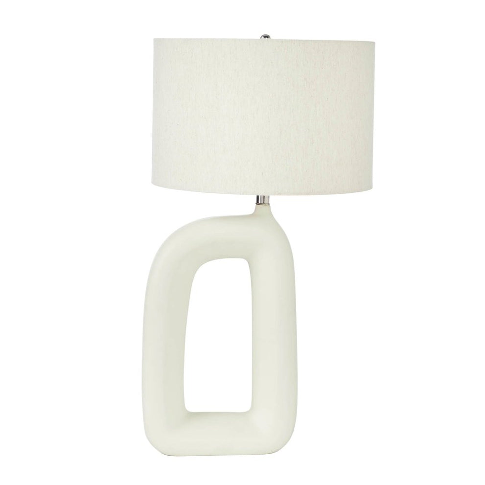 27-Inch White Ceramic Table Lamp with Linen Shade