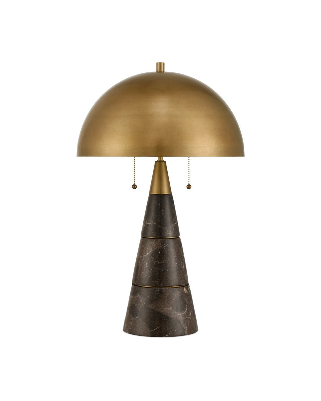 Lampe de bureau en marbre brun de 24 pouces avec abat-jour en dôme de laiton