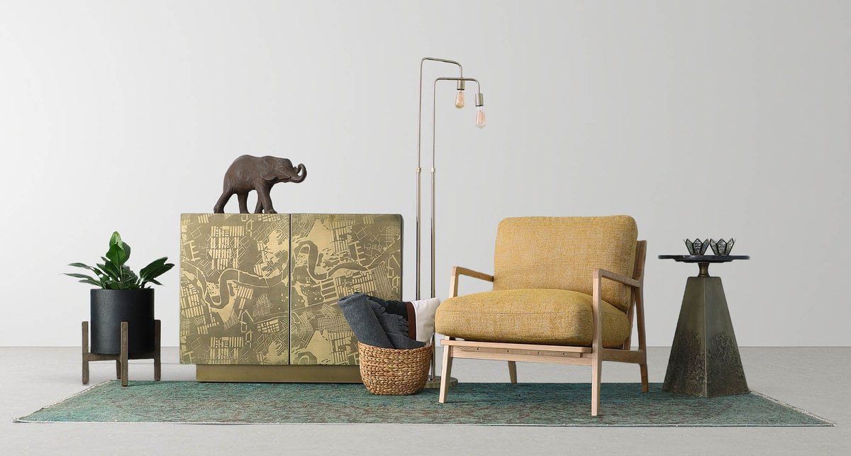 62-Inch Antique Brass-Finish Iron Dual-Arm Floor Lamp