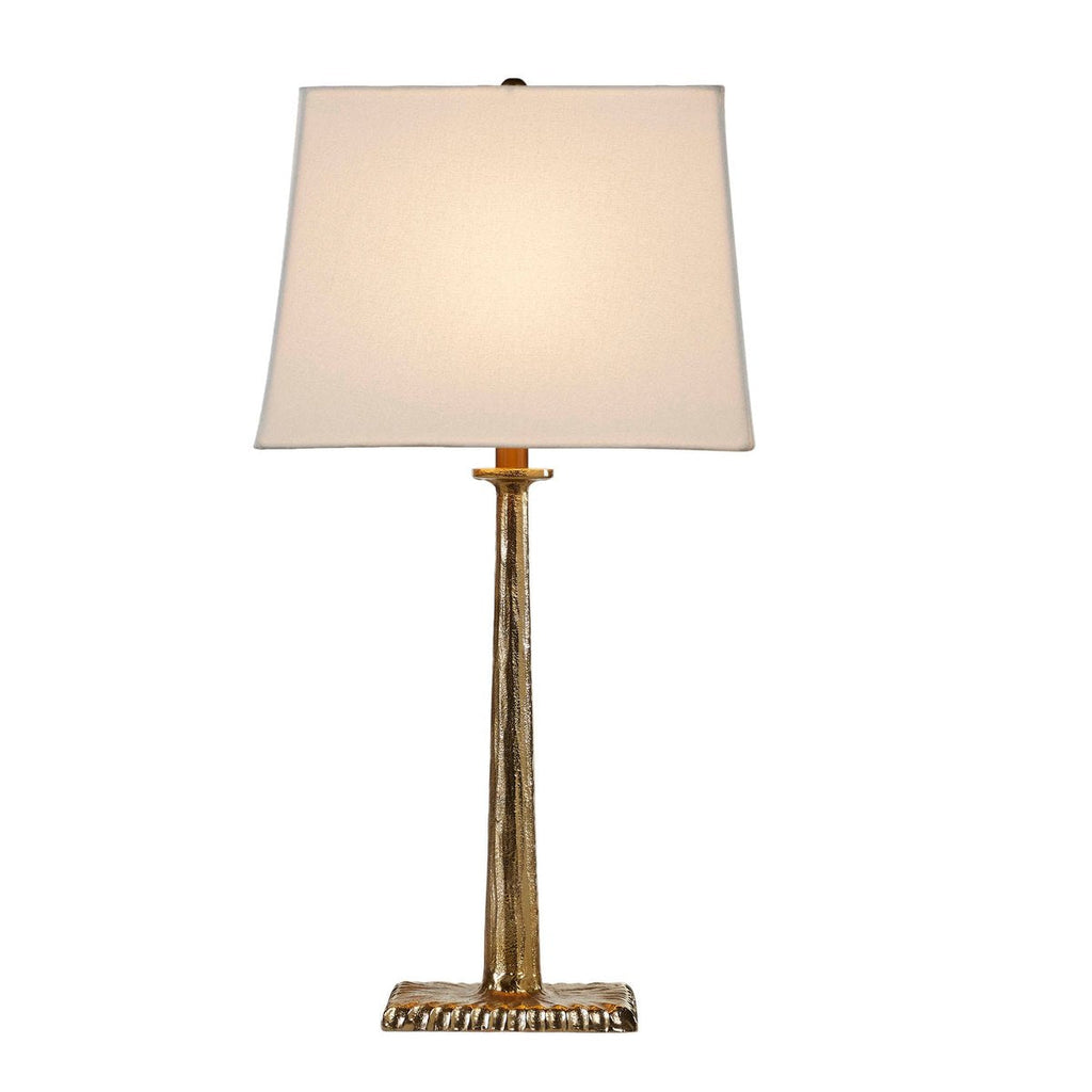 28-Inch Antique Brass Aluminum Table Lamp with Linen Shade