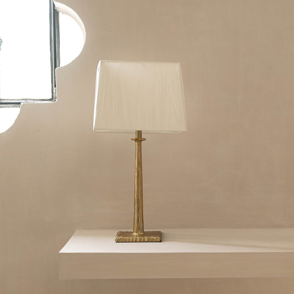 28-Inch Antique Brass Aluminum Table Lamp with Linen Shade