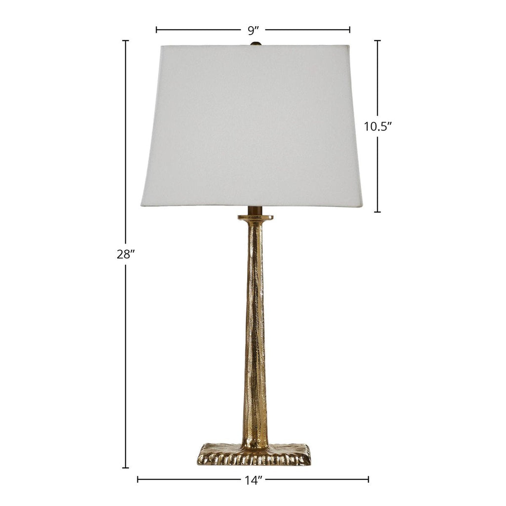 28-Inch Antique Brass Aluminum Table Lamp with Linen Shade