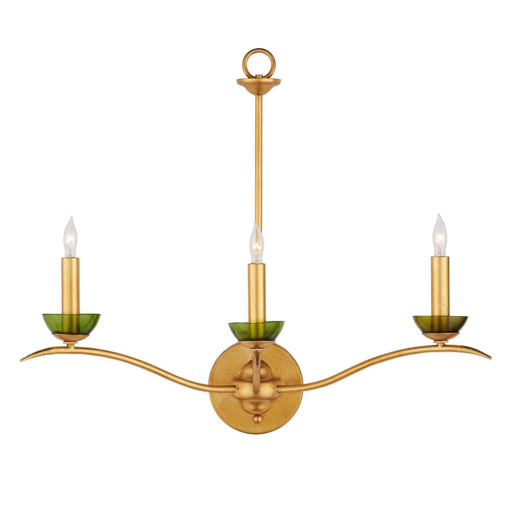 Applique murale à finition dorée de 20.25-Inch à 3 lumières avec verre vert