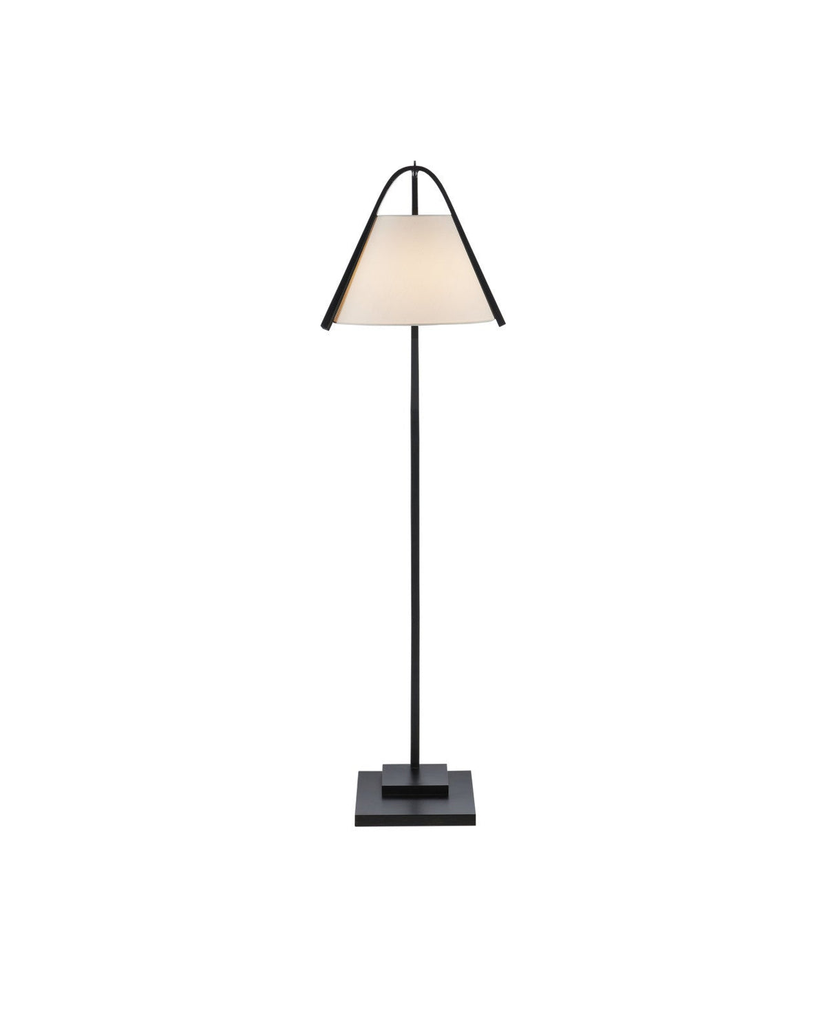 54.5-Inch Black Wrought Iron Floor Lamp with Curved Arm