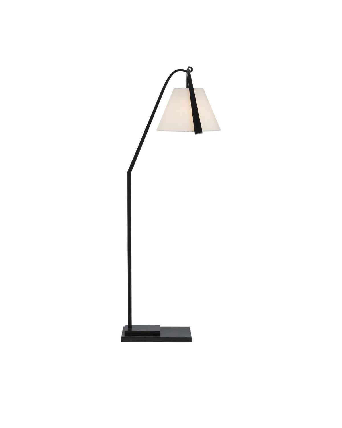 54.5-Inch Black Wrought Iron Floor Lamp with Curved Arm