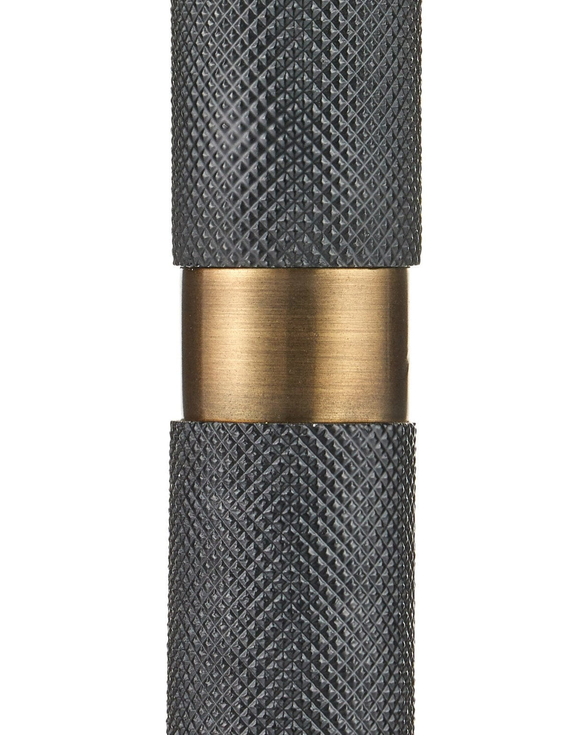62-Inch Knurled Black Aluminum Floor Lamp with Brass Accents