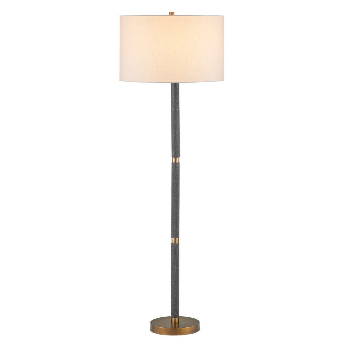 62-Inch Knurled Black Aluminum Floor Lamp with Brass Accents
