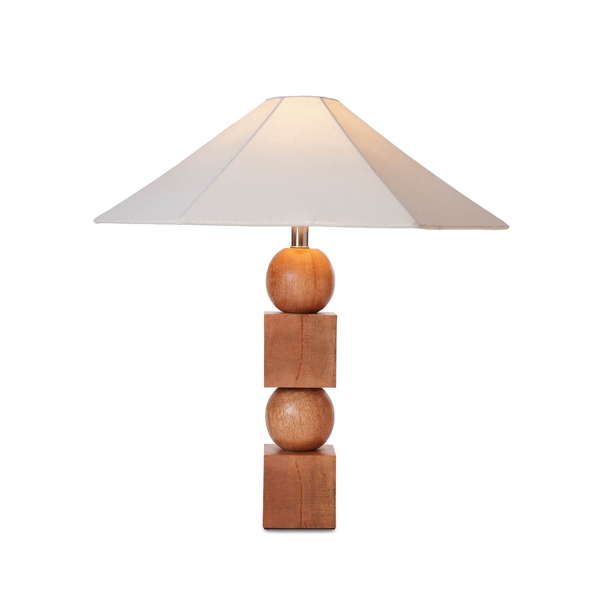 23-Inch Geometric Mango Wood Table Lamp with Cotton Shade