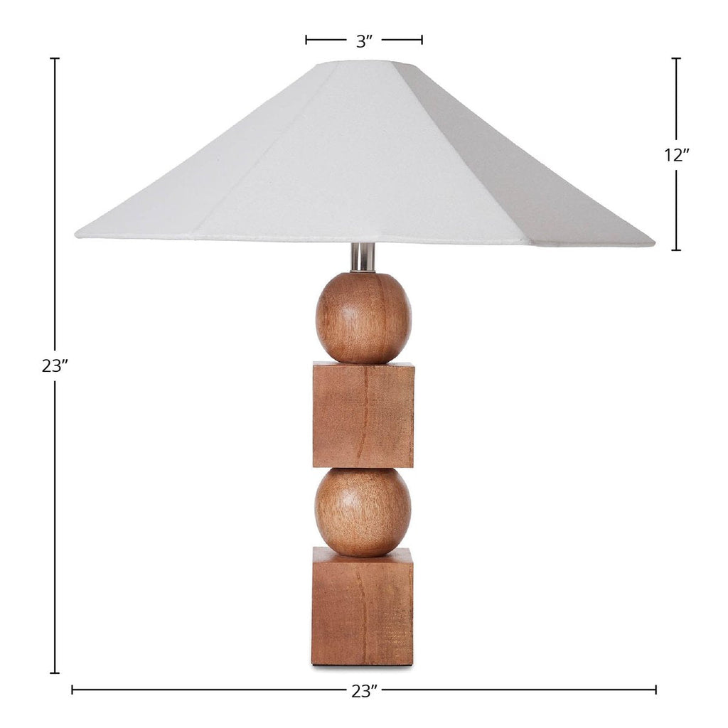 23-calowa geometryczna lampa stołowa z drewna mango z abażurem z bawełny