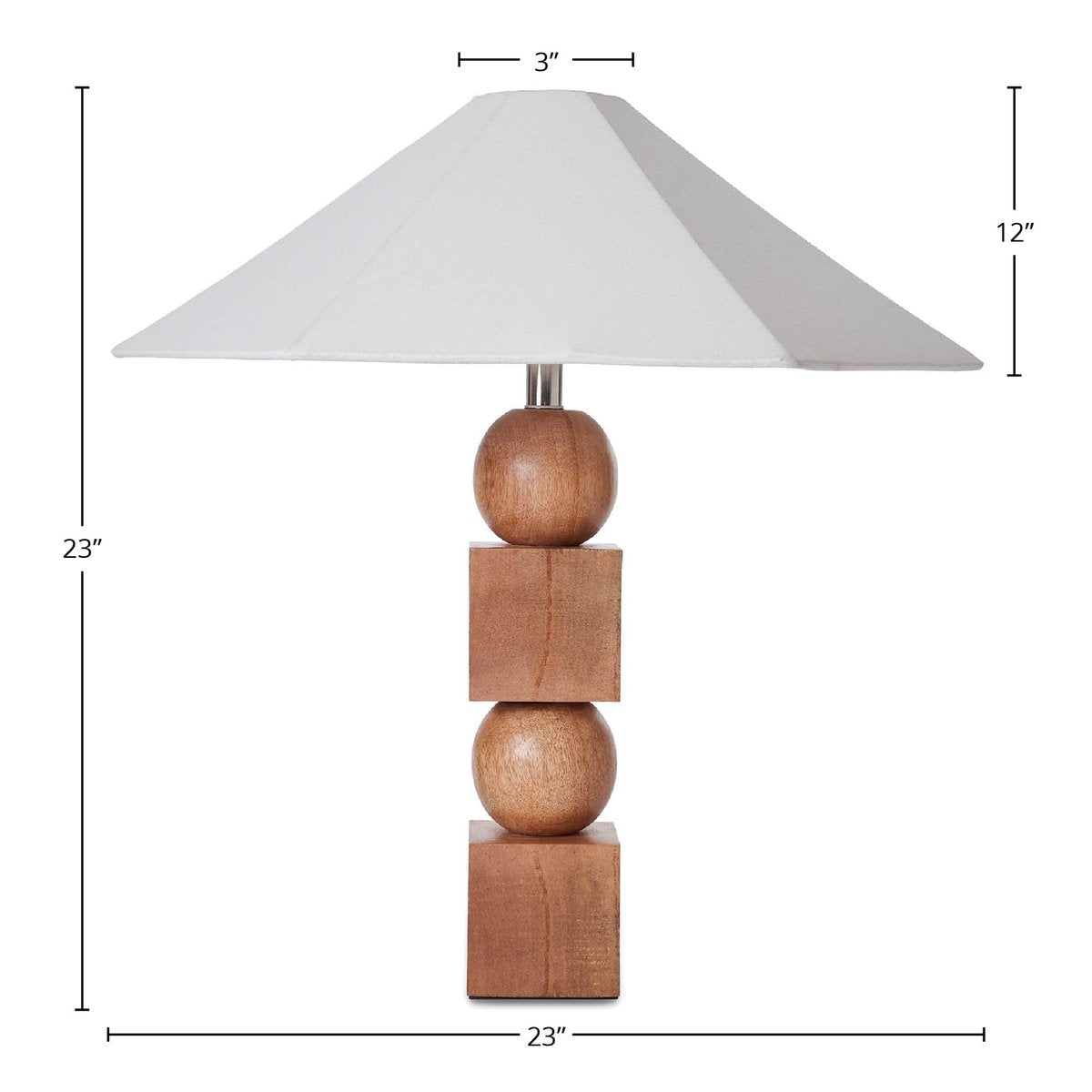 23-Inch Geometric Mango Wood Table Lamp with Cotton Shade