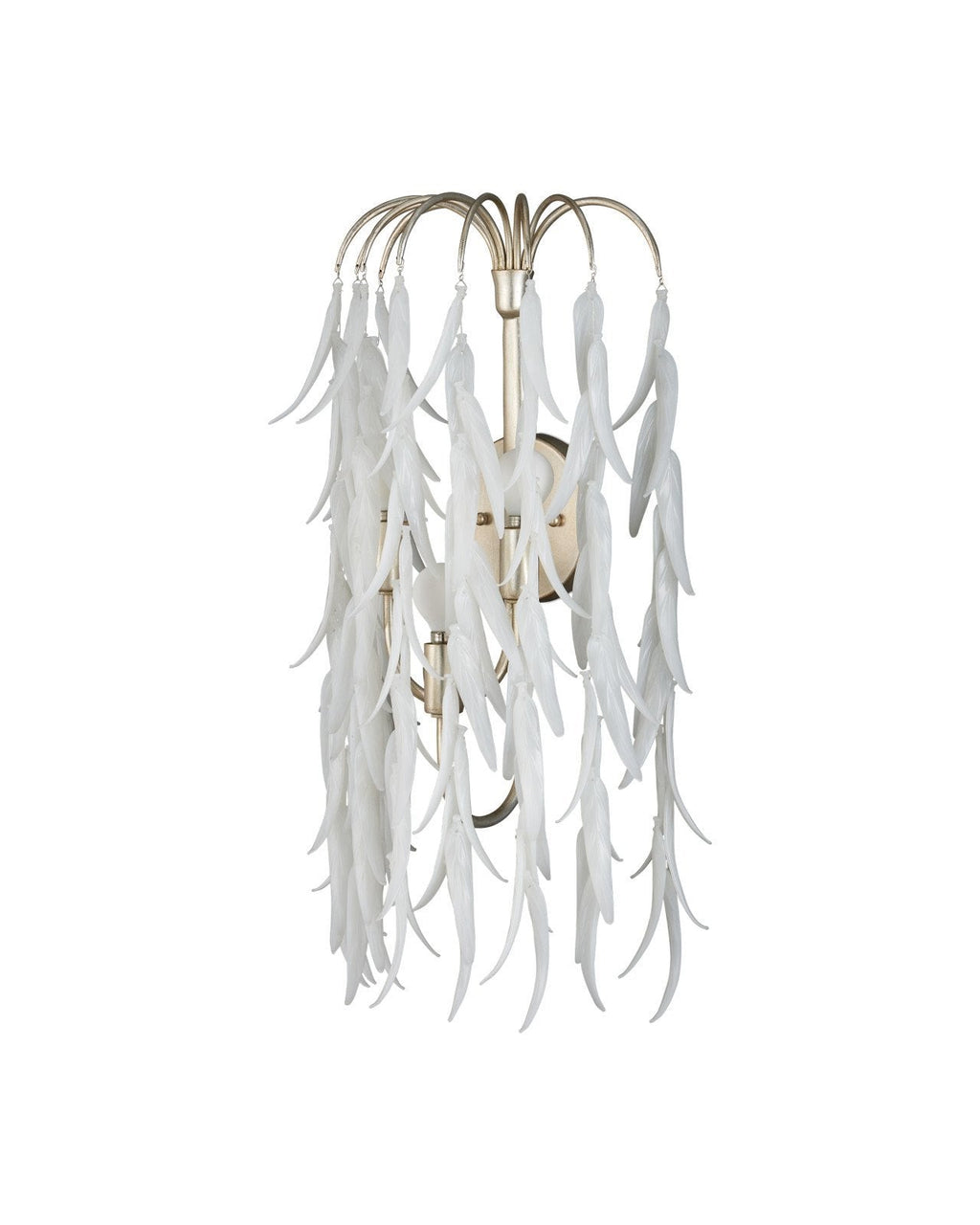 Applique murale de 23-Inch à 3 lumières, feuilles en verre blanc et finition argentée