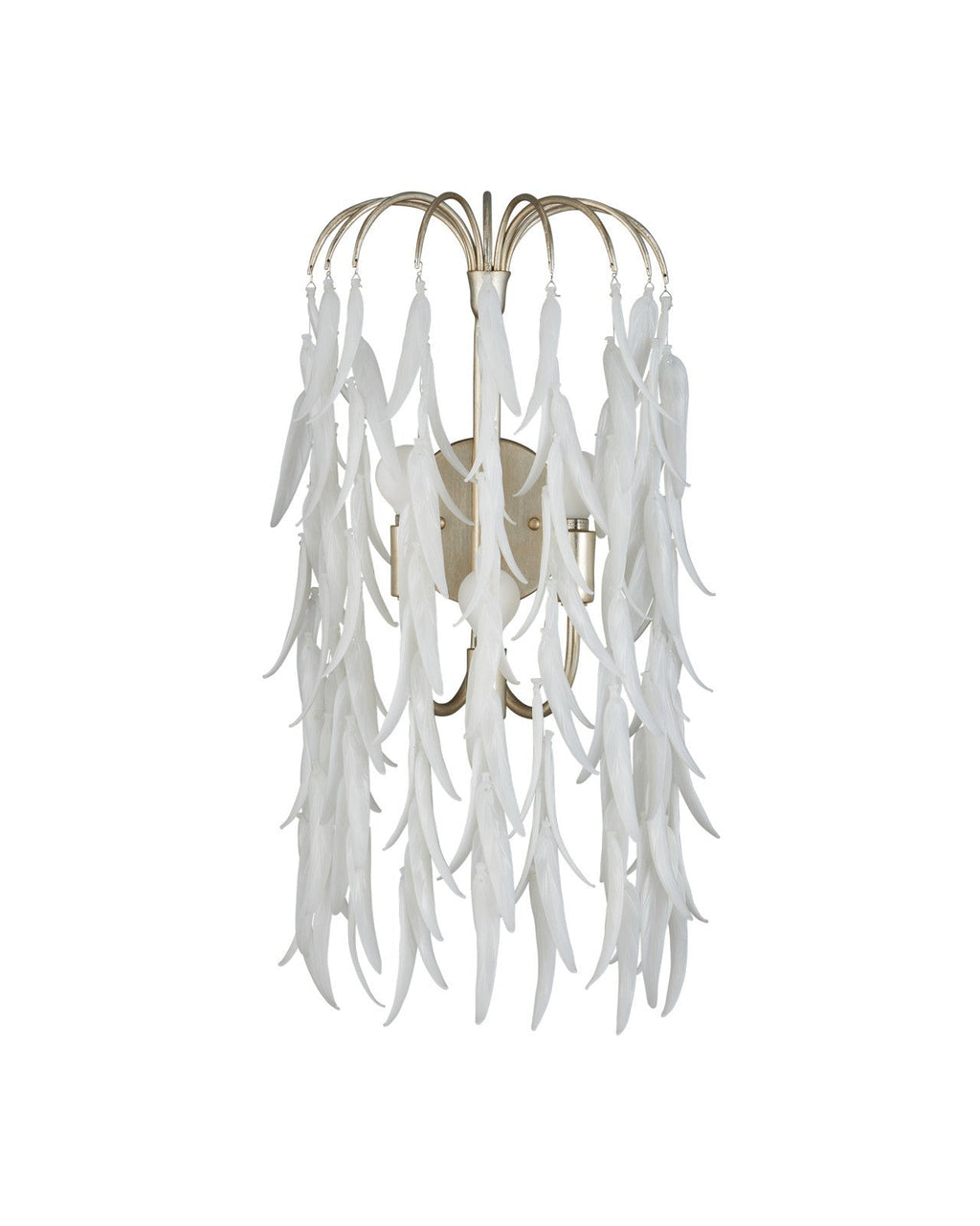 Applique murale de 23-Inch à 3 lumières, feuilles en verre blanc et finition argentée