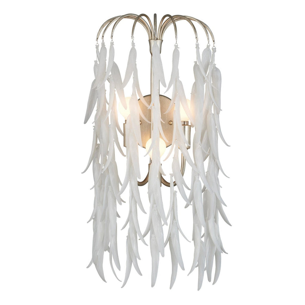 Applique murale de 23-Inch à 3 lumières, feuilles en verre blanc et finition argentée