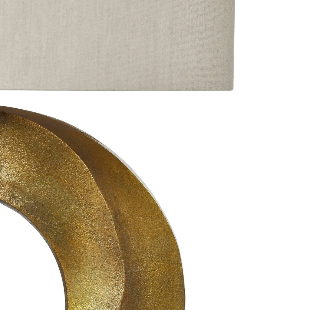 26-Inch Antique Brass Aluminum Table Lamp with Linen Shade