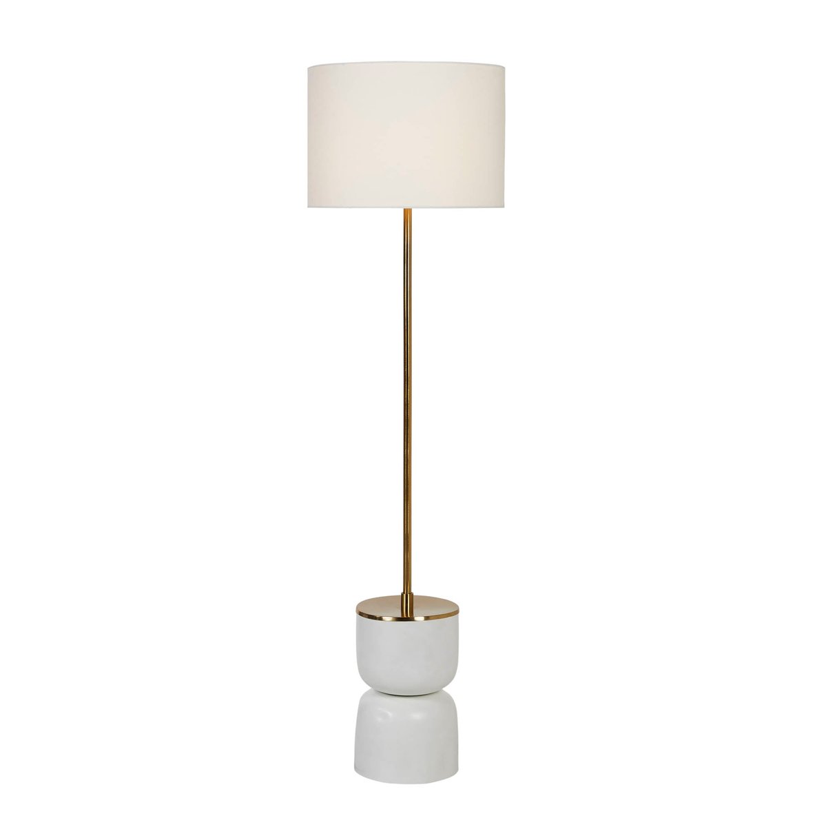 60-Inch Antique Brass-Finish Iron Floor Lamp with Linen Shade