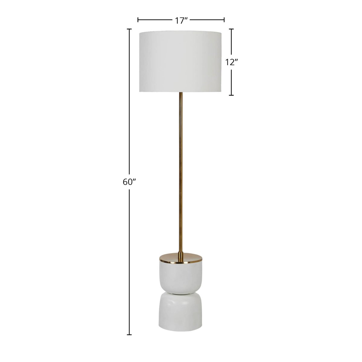 Lampadaire de 60 pouces en fer finition laiton antique avec abat-jour en lin