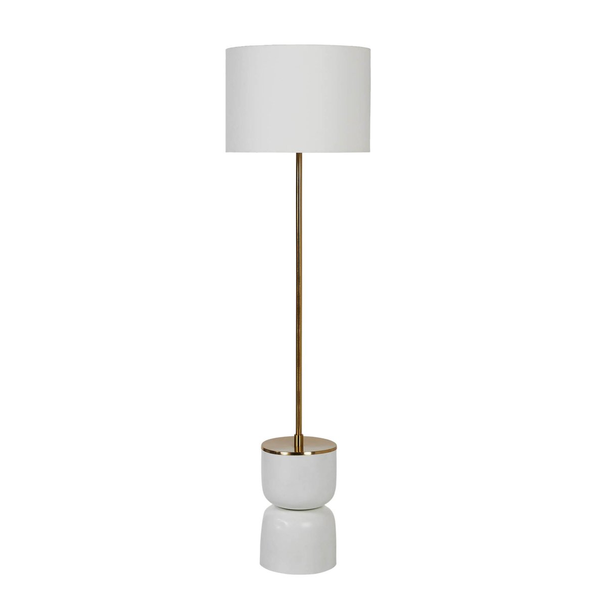 60-Inch Antique Brass-Finish Iron Floor Lamp with Linen Shade