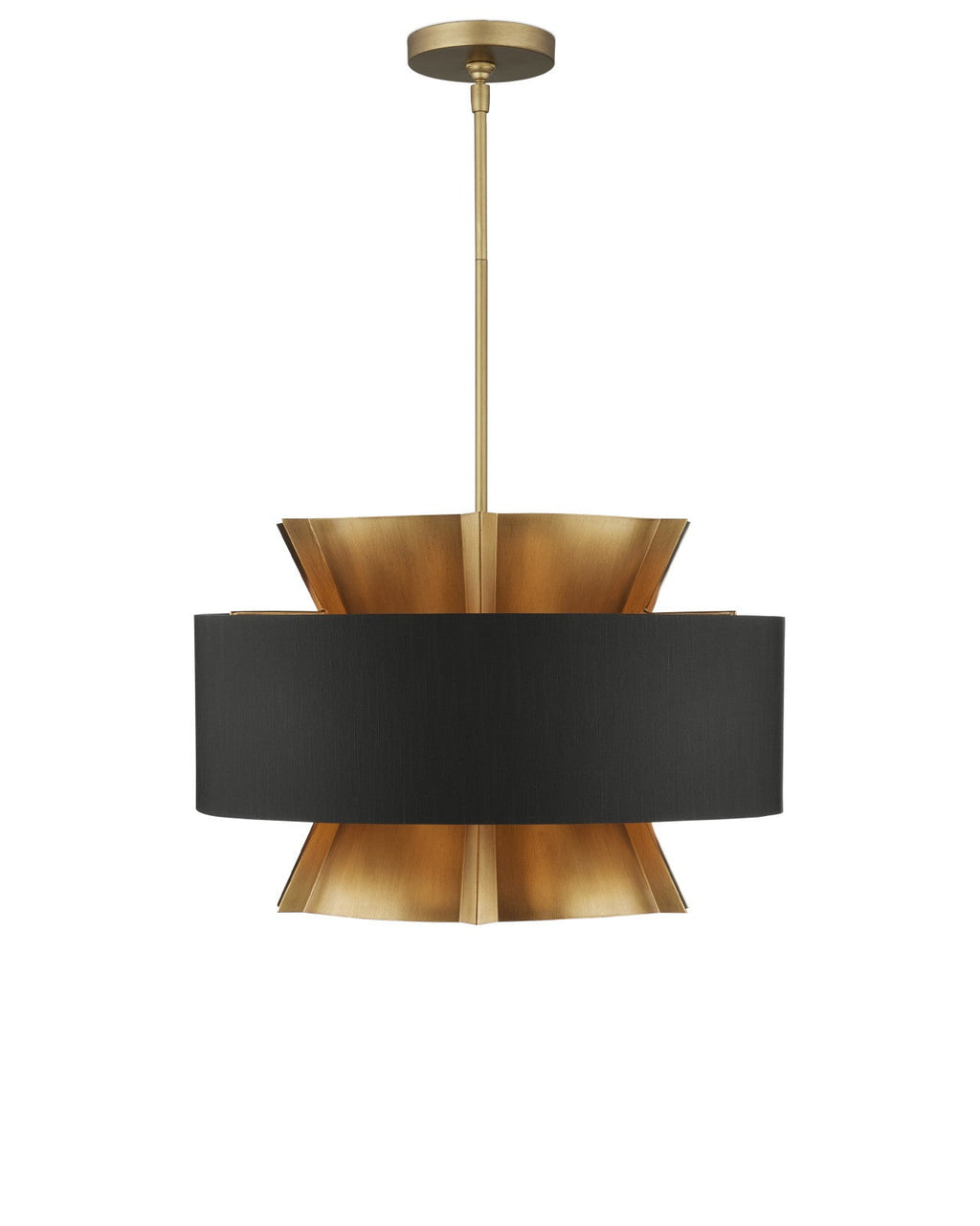 Lustre tambour de 24 pouces en fer finition laiton et tissu noir