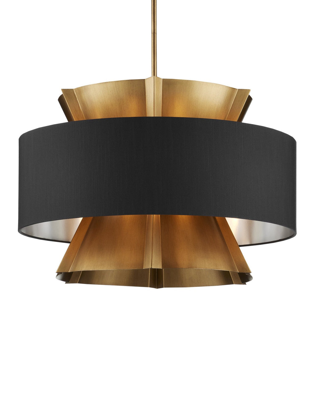 Lustre tambour de 24 pouces en fer finition laiton et tissu noir