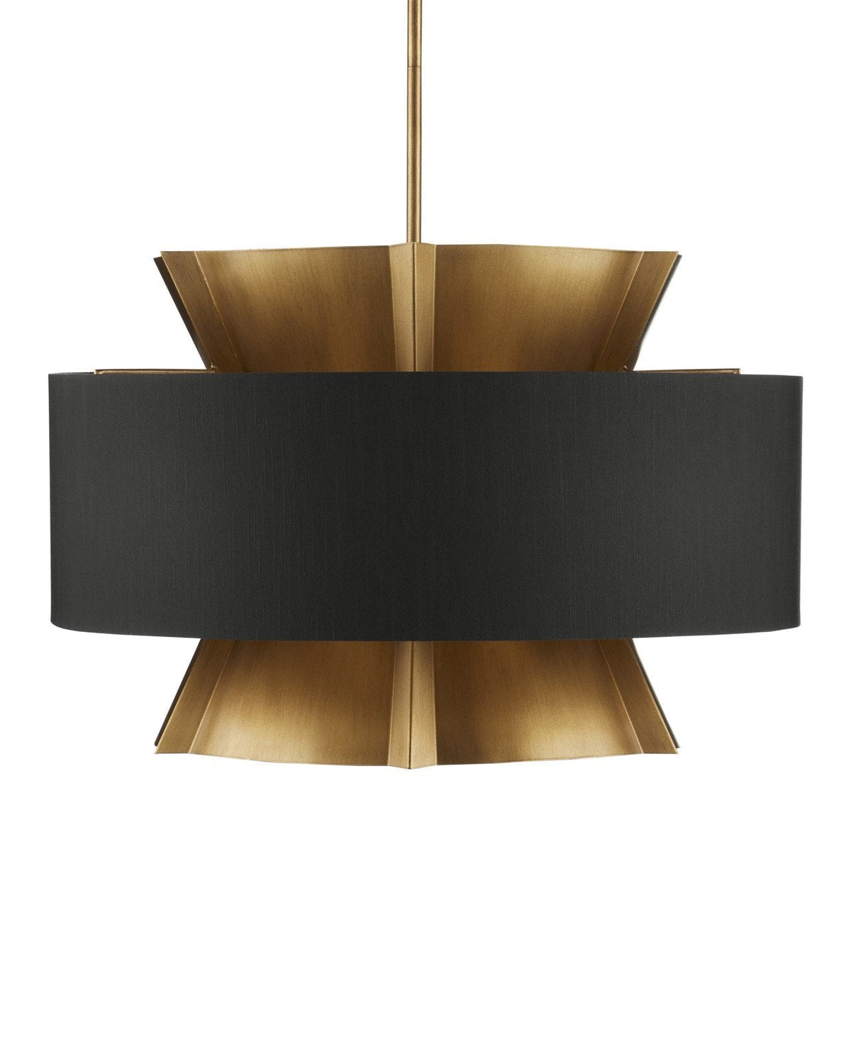 24-Inch Brass-Finish Iron and Black Fabric Drum Chandelier