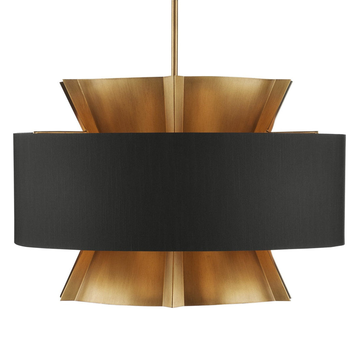 24-Inch Brass-Finish Iron and Black Fabric Drum Chandelier