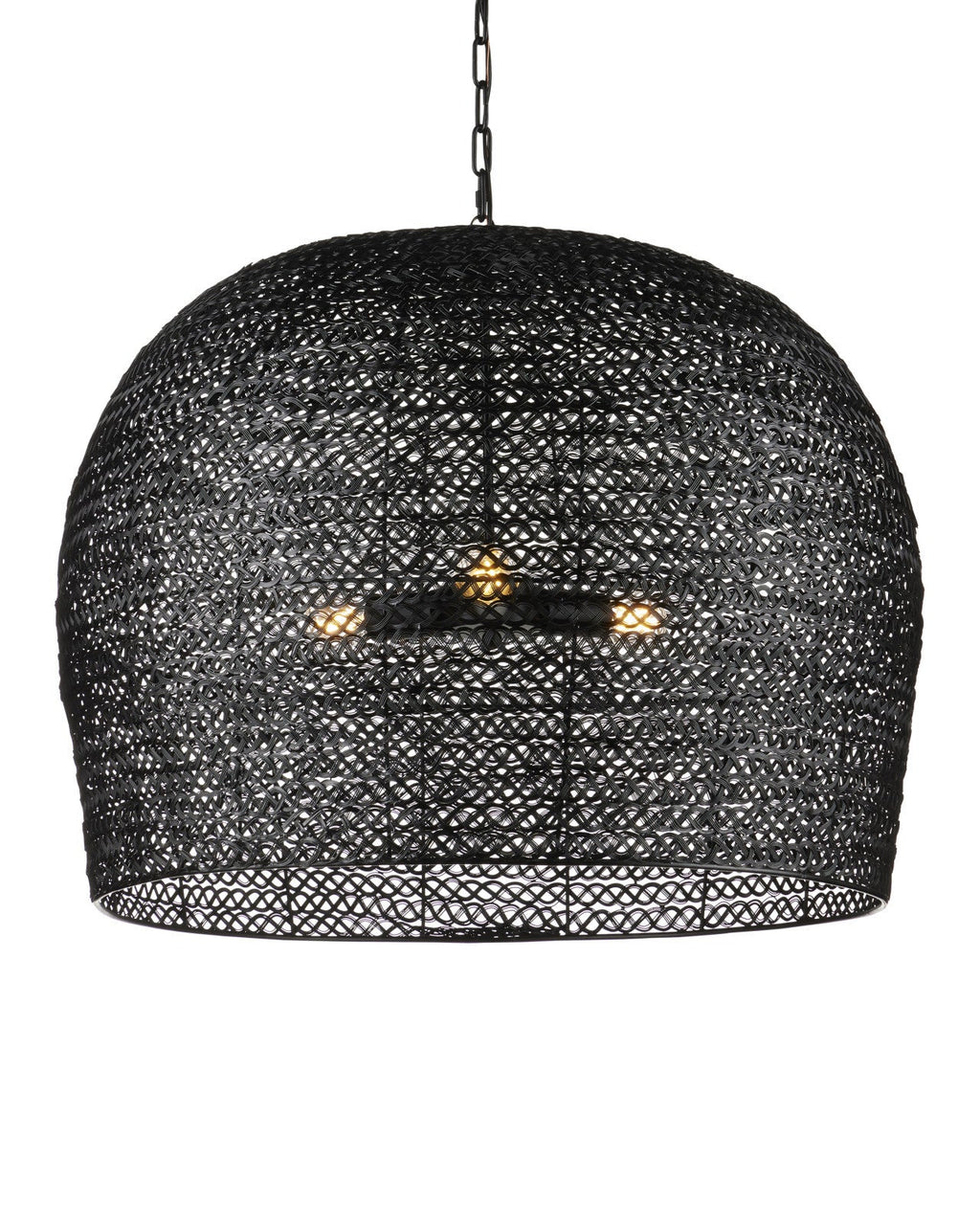 Lampadario rotondo da 31.5 pollici in ferro intrecciato nero satinato