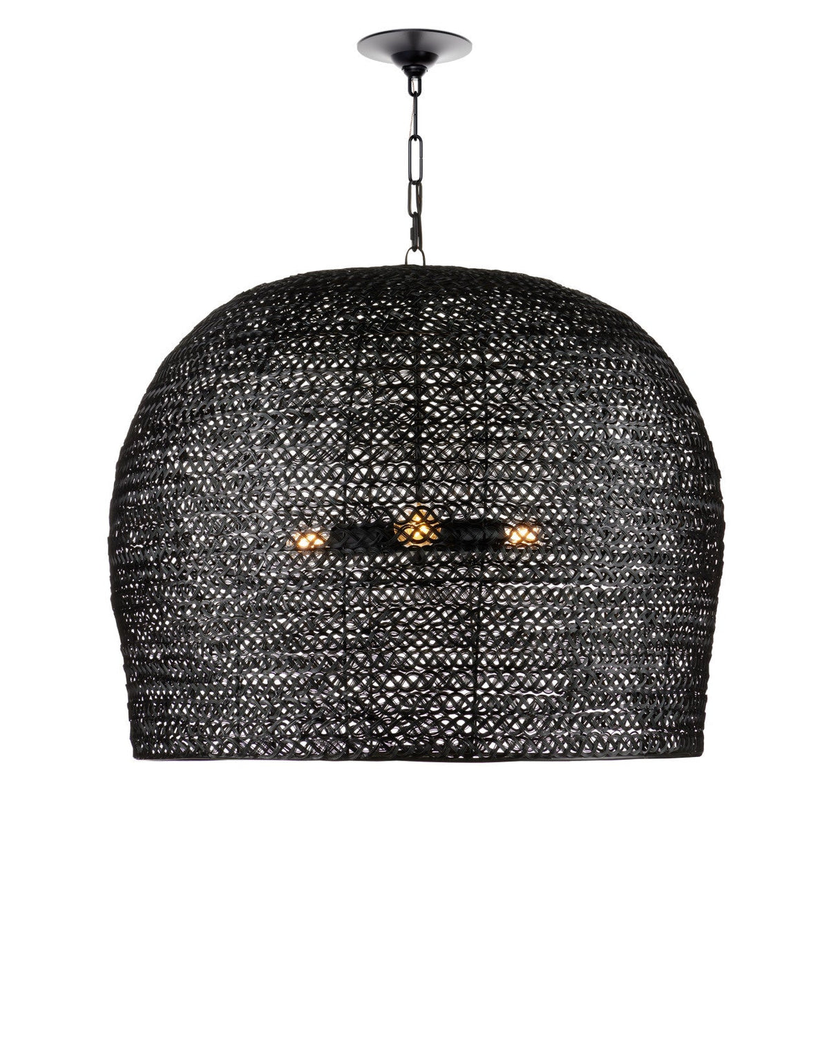 Lampadario rotondo da 31.5 pollici in ferro intrecciato nero satinato
