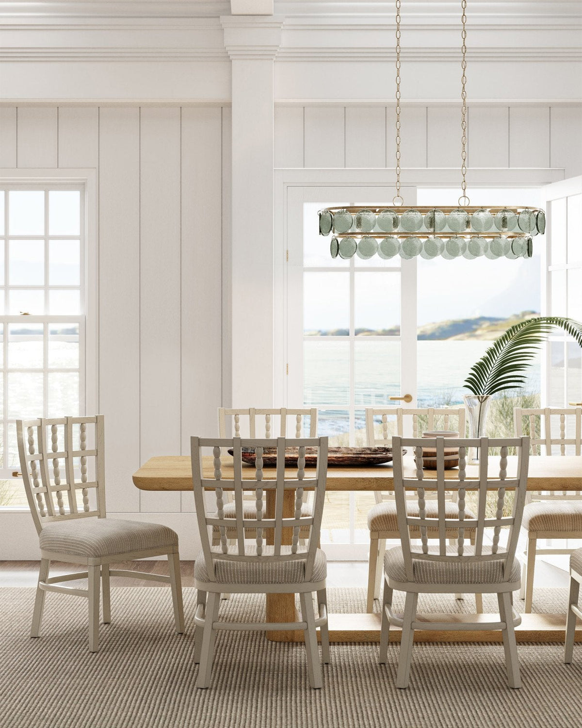 Silver Leaf and Recycled Glass Five-Light Linear Chandelier