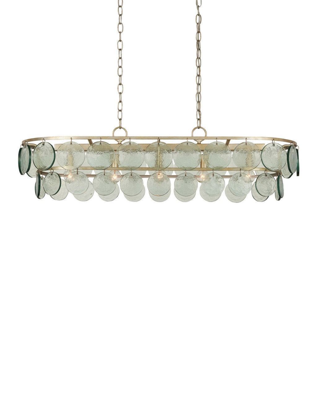 Silver Leaf and Recycled Glass Five-Light Linear Chandelier