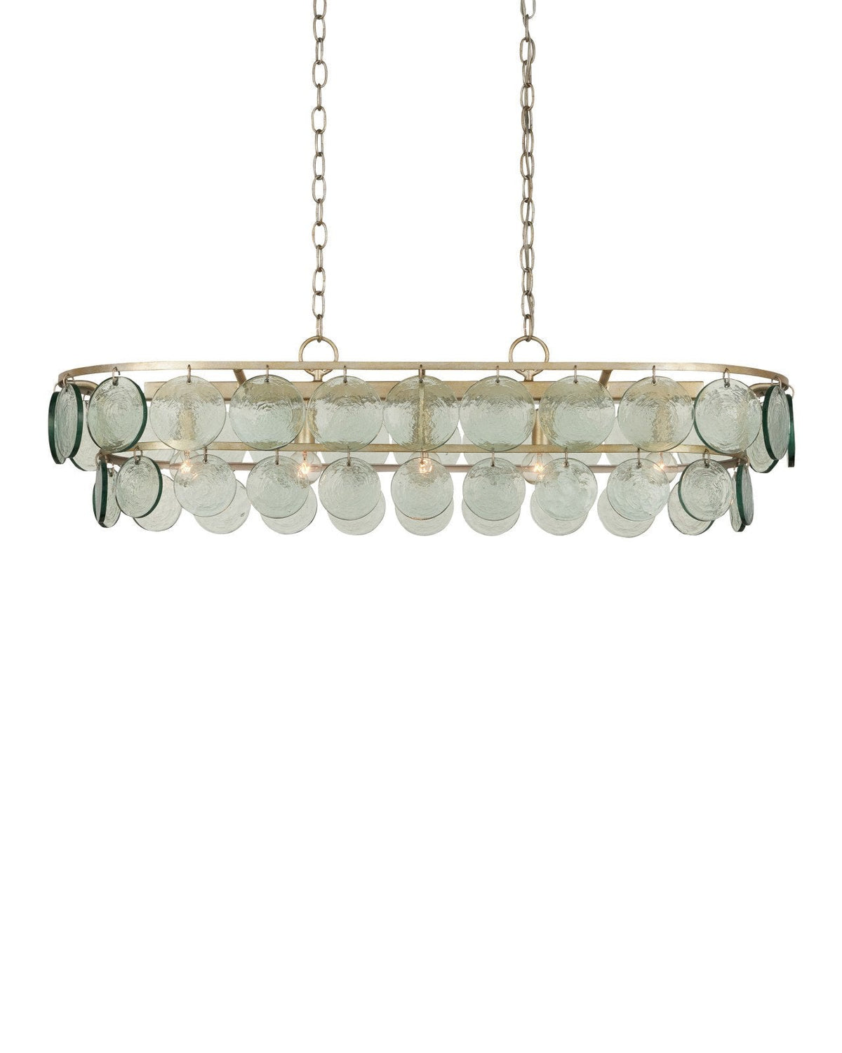 Silver Leaf and Recycled Glass Five-Light Linear Chandelier