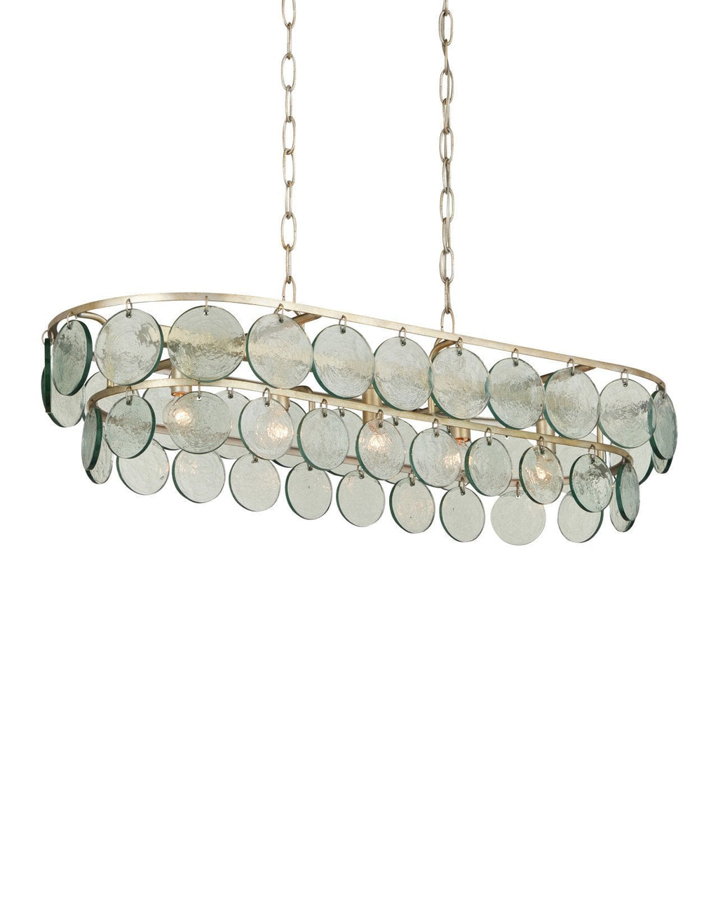 Silver Leaf and Recycled Glass Five-Light Linear Chandelier