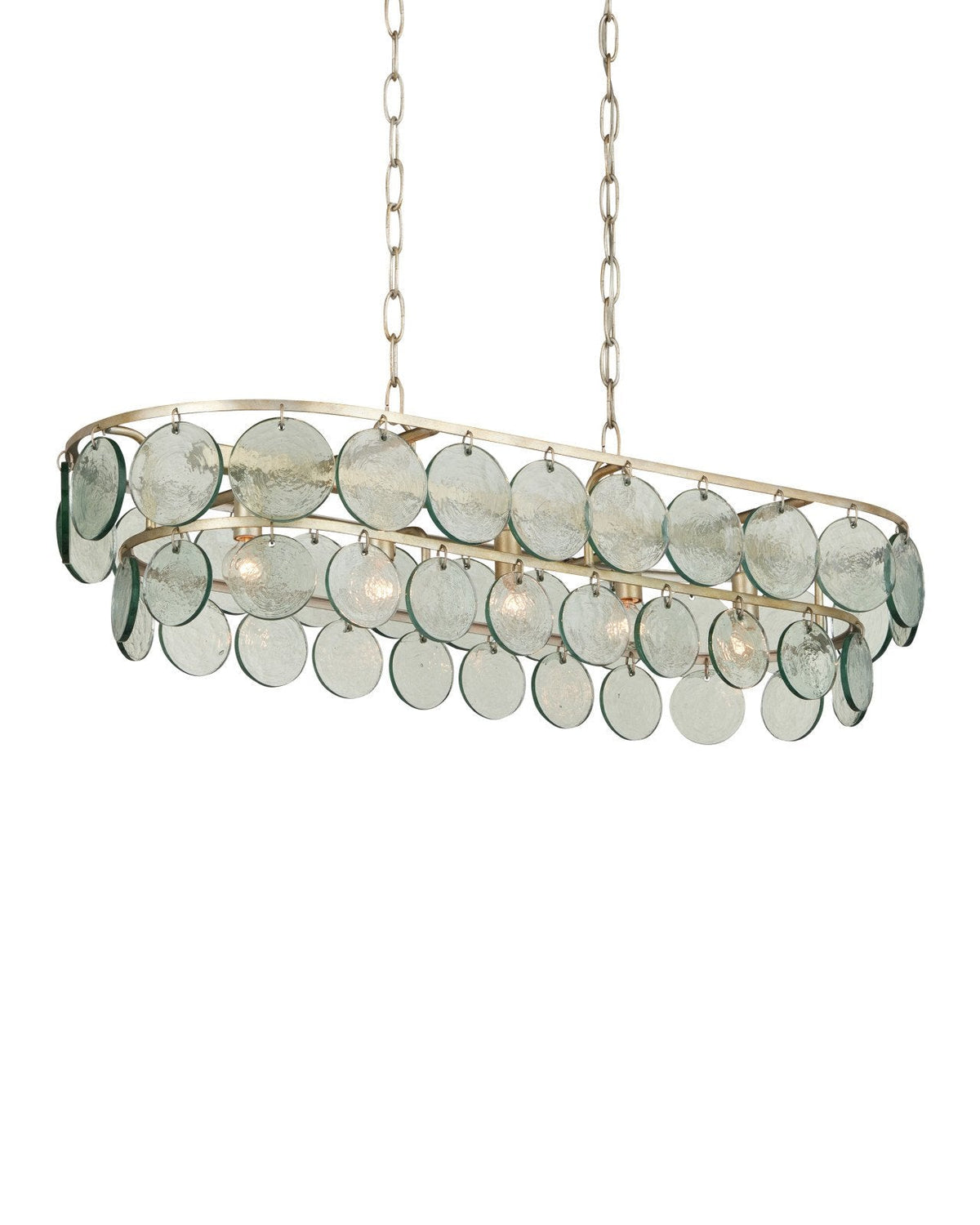 Silver Leaf and Recycled Glass Five-Light Linear Chandelier