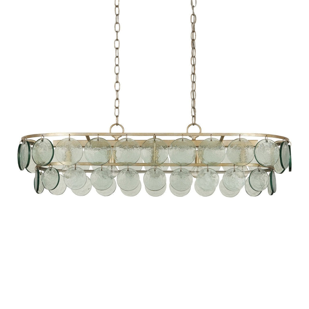 Silver Leaf and Recycled Glass Five-Light Linear Chandelier