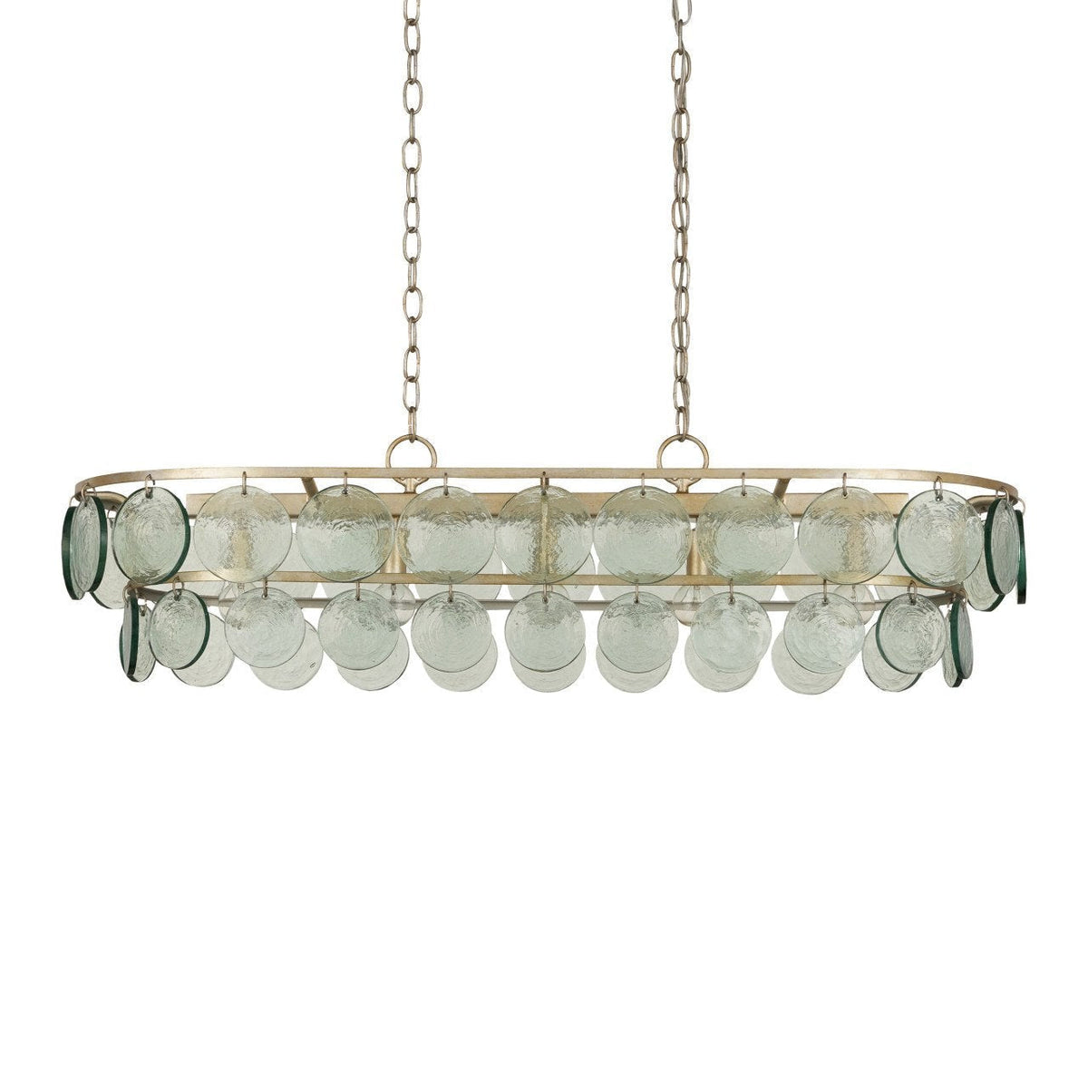 Silver Leaf and Recycled Glass Five-Light Linear Chandelier