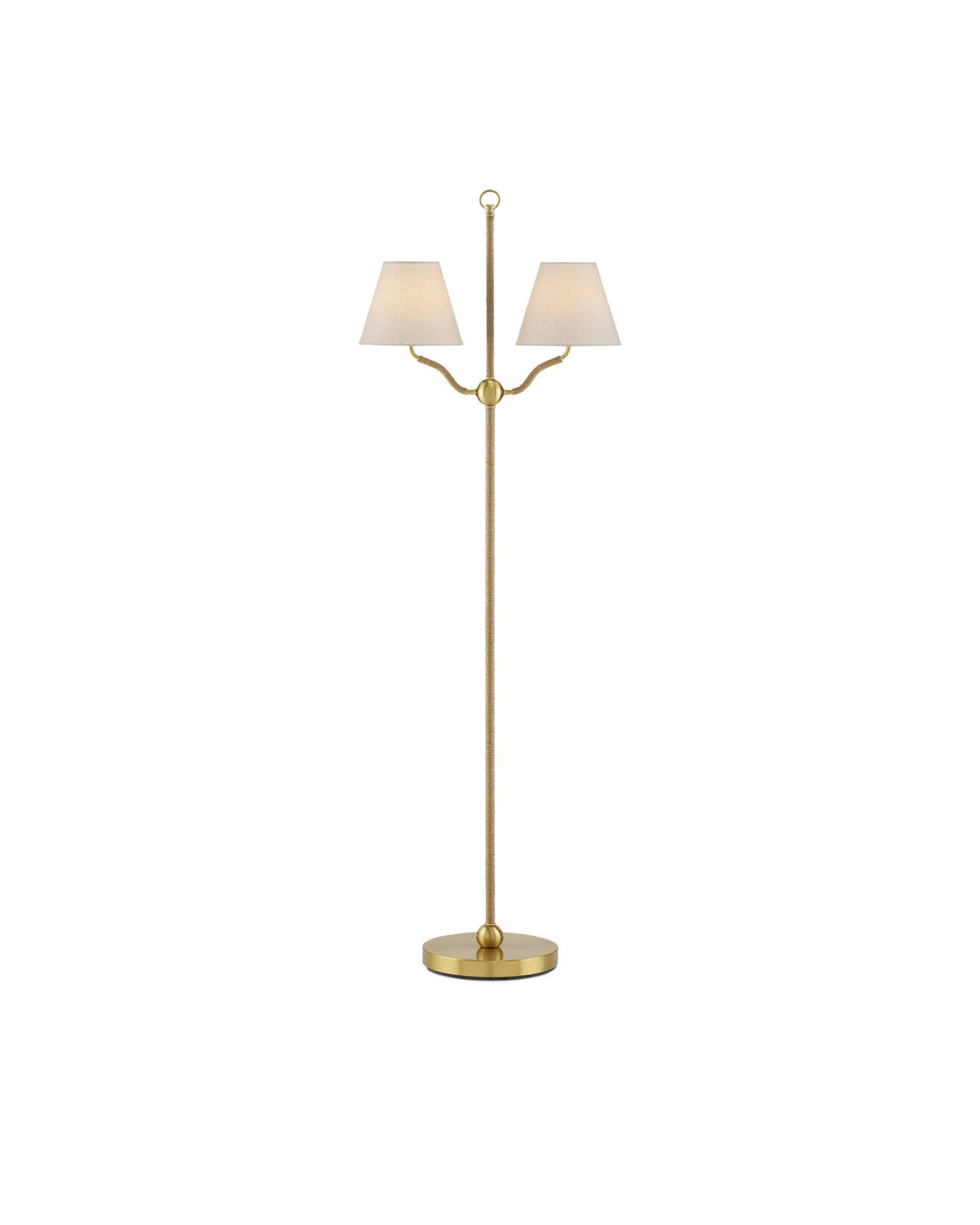 56-Inch Jute-Wrapped Two-Light Floor Lamp with Linen Shades