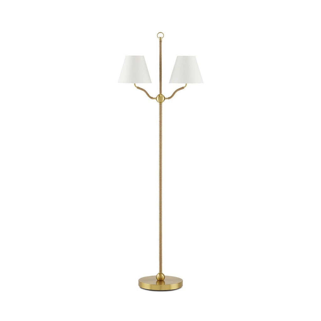 Lampa podłogowa o wysokości 56 cali z dwoma lampami, owinięta jutą, z lnianymi abażurami
