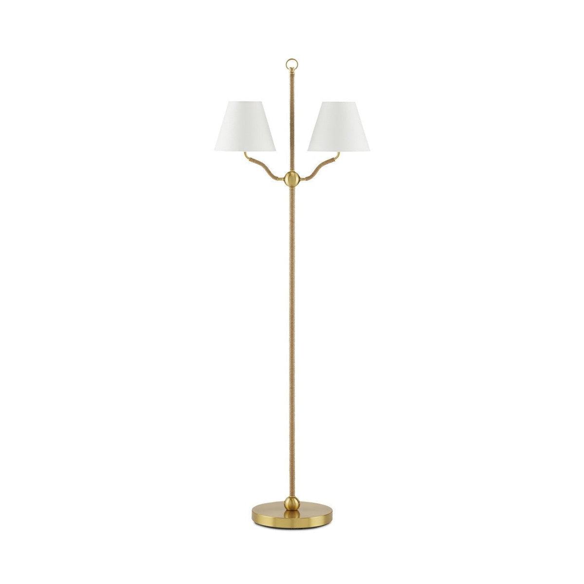 56-Inch Jute-Wrapped Two-Light Floor Lamp with Linen Shades
