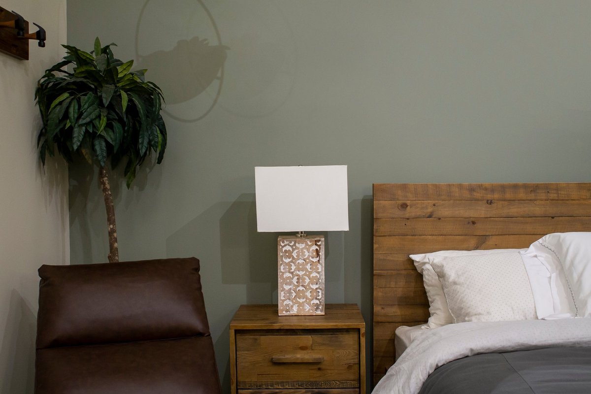 26-Inch Floral-Carved Wood Table Lamp with Cotton Shade