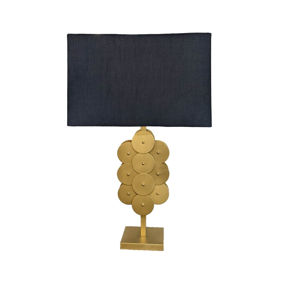 30-Inch Brushed Brass-Finish Disc Table Lamp with Black Shade